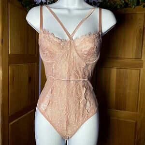 NWT Balletcore Soft Blush Pink Lace Sheer Strappy Bodysuit